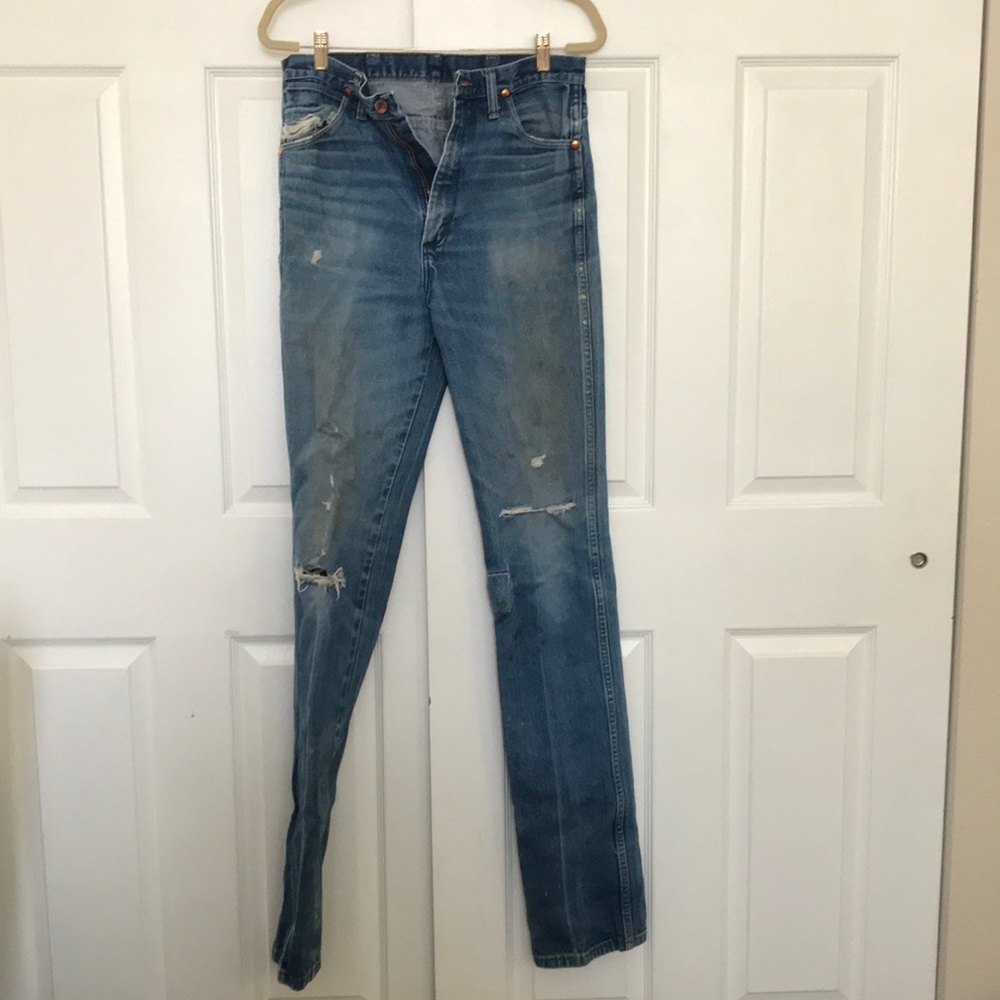 Patched and distressed jeans
